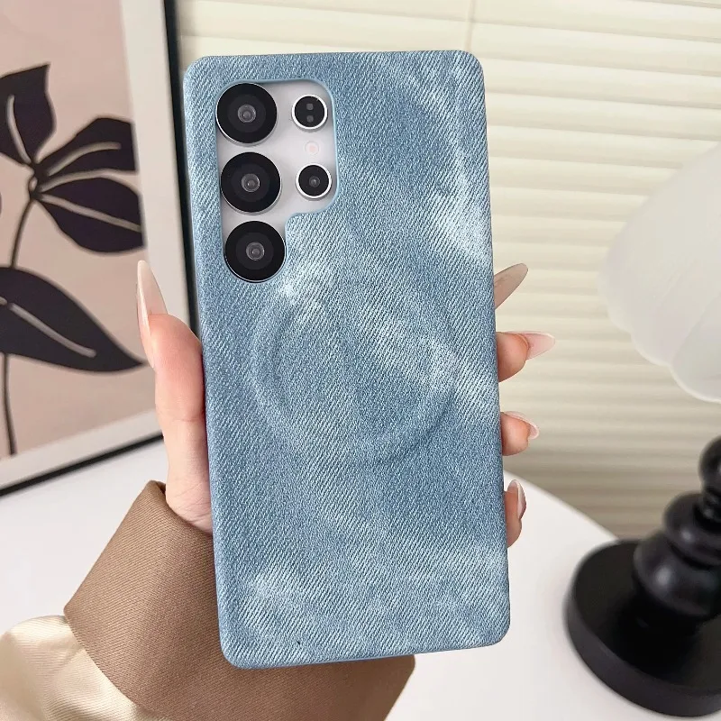 Denim Jeans Texture Magnetic Phone Case for MagSafe Samsung Galaxy S26 S25 S24 S23 Ultra S26 Ultra S25U Mac Safe Shockproof Cove
