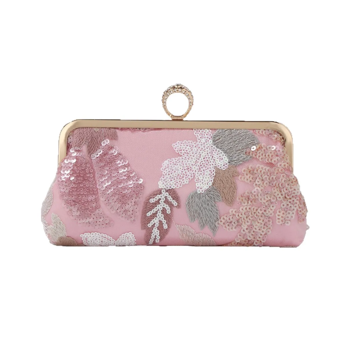 

Розовый вечерний клатч с цветочными пайетками и застежкой-кольцом со стразами — элегантный вечерний кошелек с вышивкой для женщин, свадеб и гала-кошелек