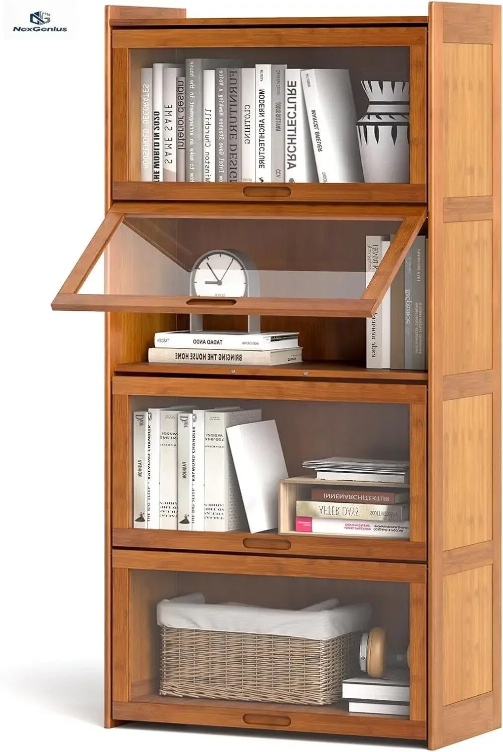 Bamboo 4 Tier Bookcase 55 Inch Bookshelf Freestanding Cube Storage Display Cabinet Living Room Study Brown