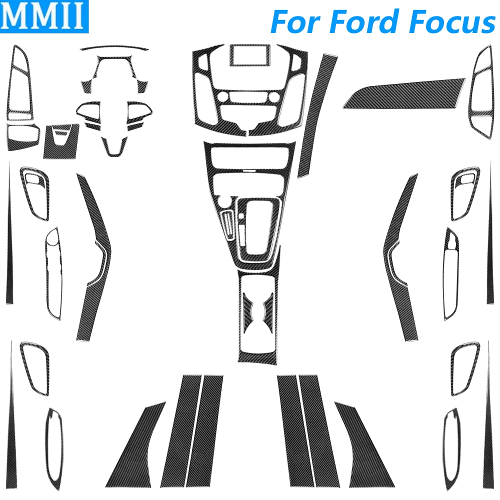 Für Ford Focus SE RS ST 2015-2018 Carbon-Faser Mittelkonsole Schalthebel Luftauslass AC CD Lift Trim Set Auto-Zubehör Aufkleber