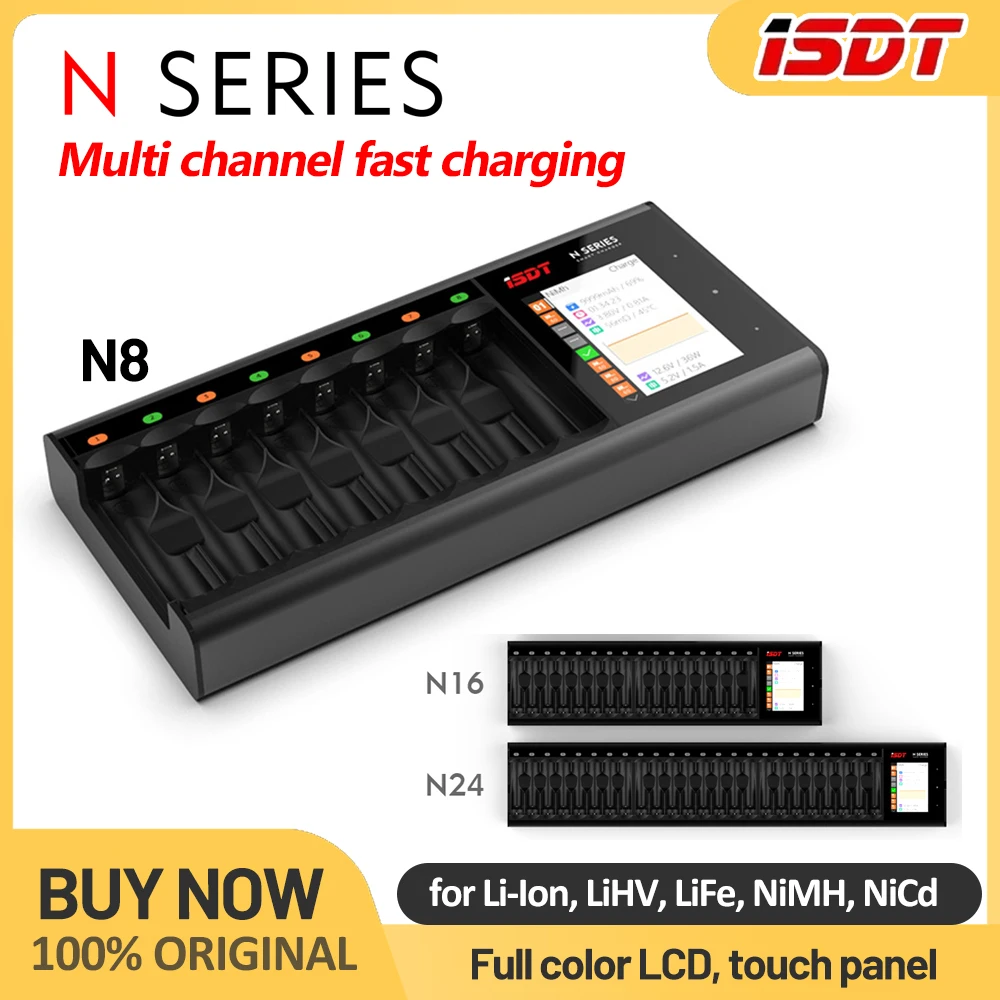 

ISDT N8 N16 N24 LCD Display Universal Battery Charger Speedy Smart Battery Fast Charger for Li-lon LiHv Ni-MH Ni-Cd LiFePO4 BAT