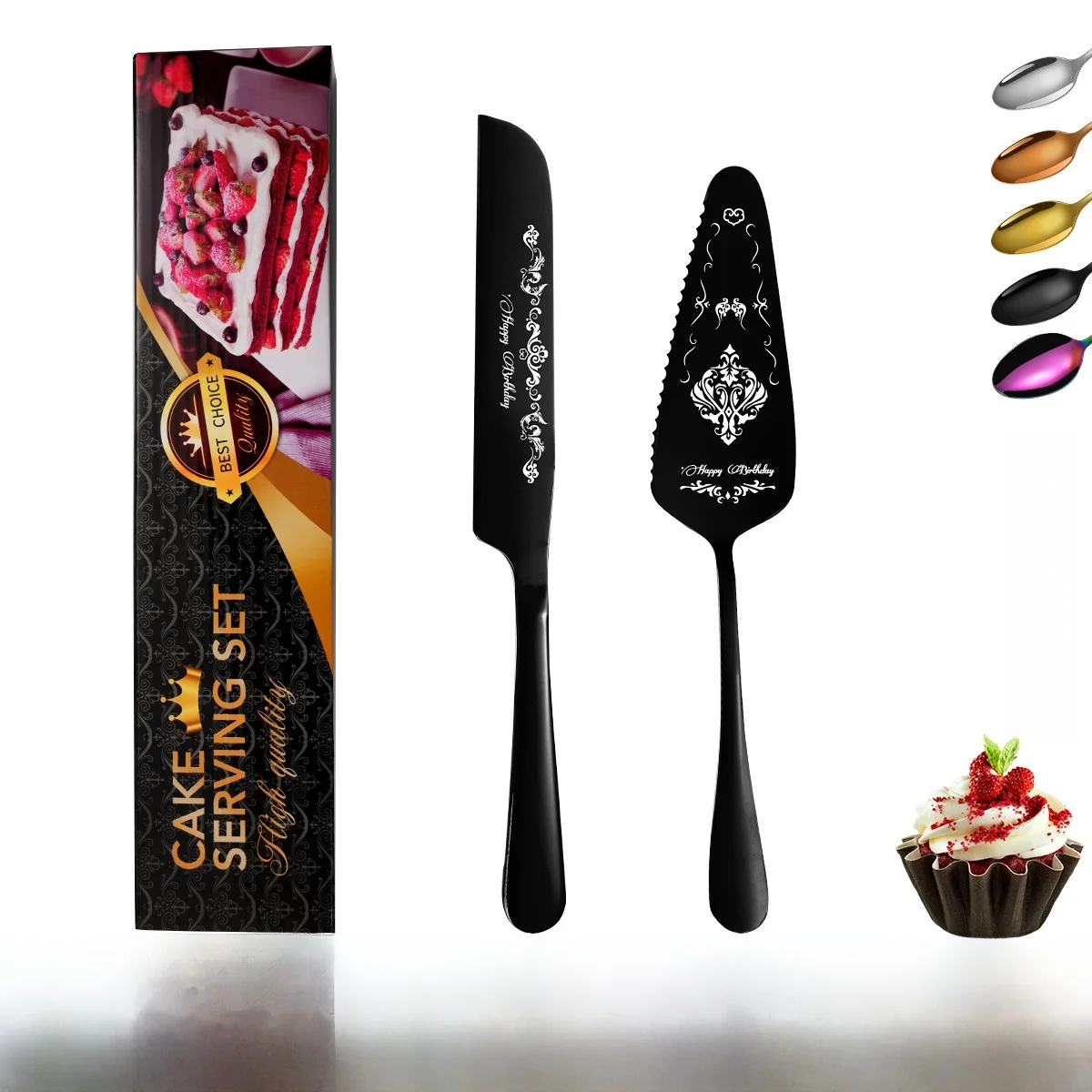 

Креативная ложка для торта из нержавеющей стали, набор из 2 предметов, обеденная посуда на день рождения, подарочная коробка, обеденный набор в стиле вестерн с цветочным узором