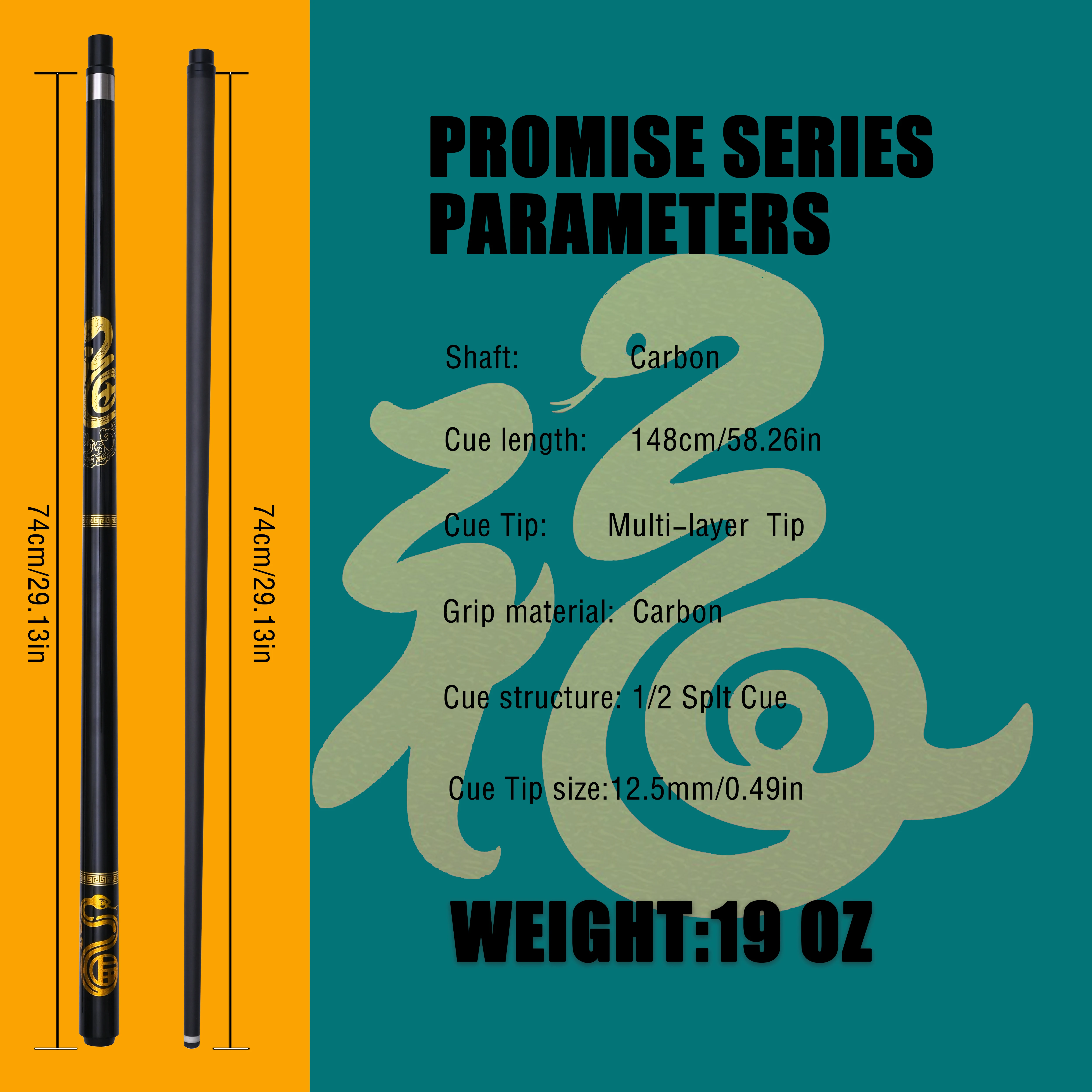 

WXWSDDSS Chinese Style Golden Snake Fortune Carbon Fiber Pool Cue with Quick Release Joint Multi-Layered Tip & Threaded Butt