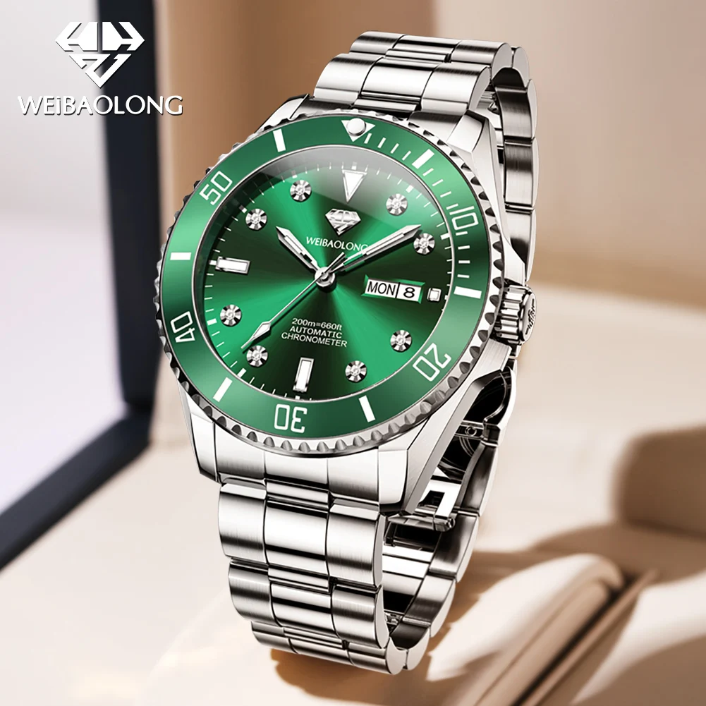 WEIBAOLONG Top Brand Mens Watch Luxury Automatic Mechanical Watch 200M Waterproof 316L Stainless Steel Diving Watches for Man