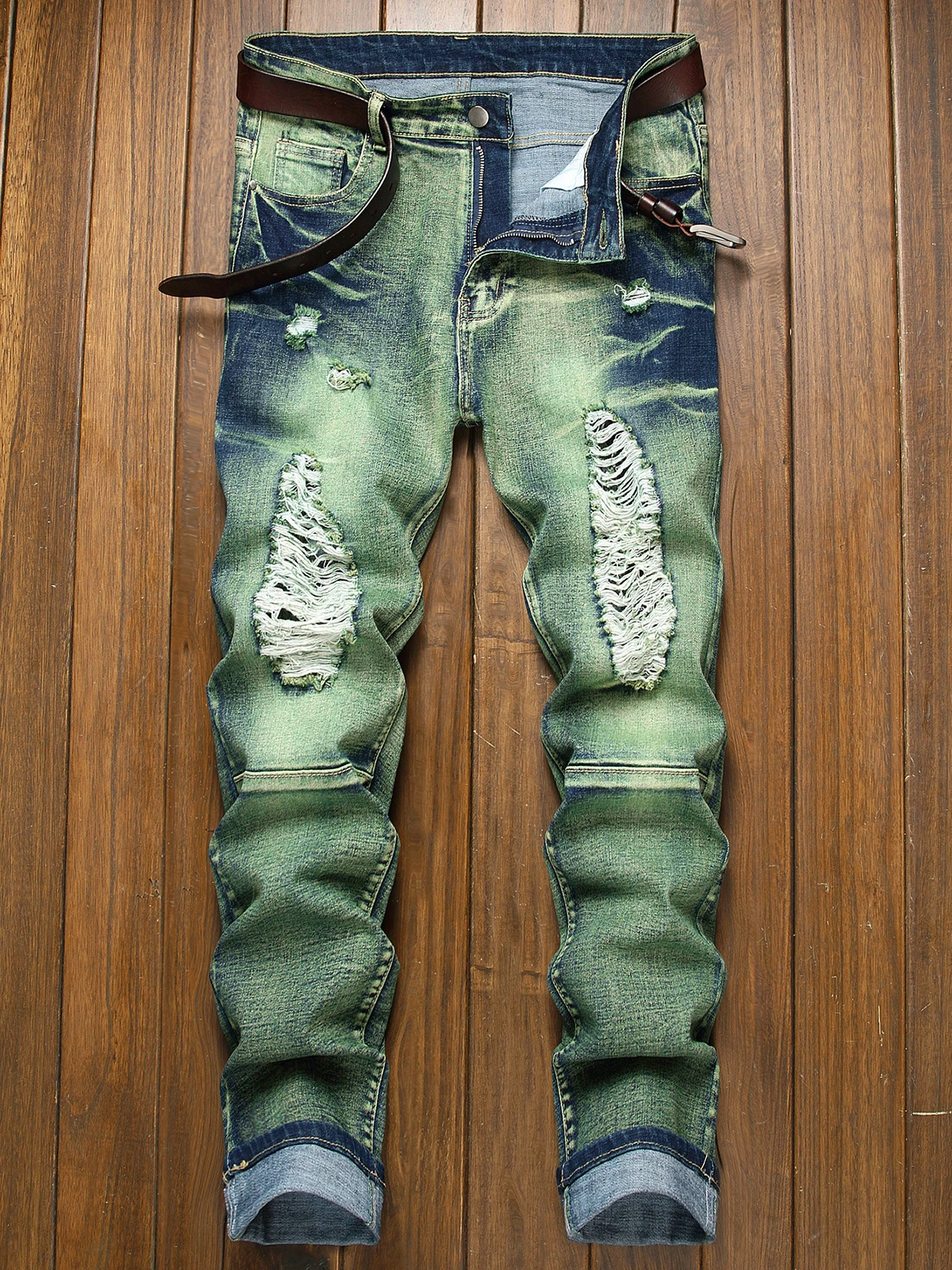 Men's Slim fit Jeans High-quality Trendy Distressed Distressed Washed High Street Youth