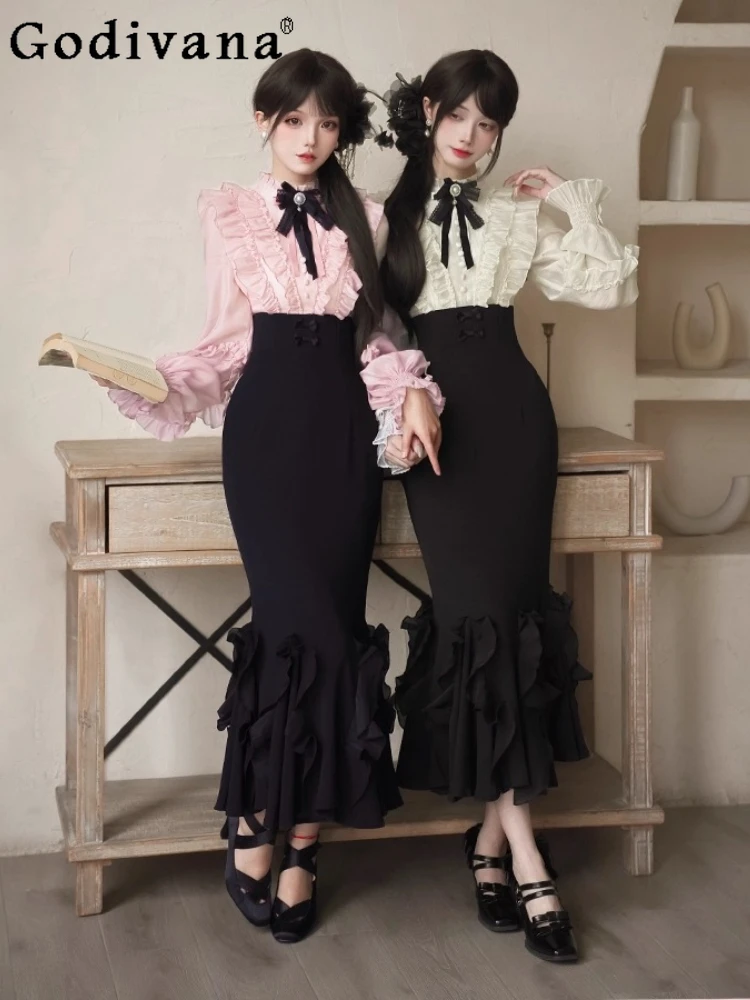 

Original French Elegant Fake Two-Piece Patchwork Mermaid Dress Op Autumn Girl's Woman's Slim Fit Long Sleeve Long Princess Dress