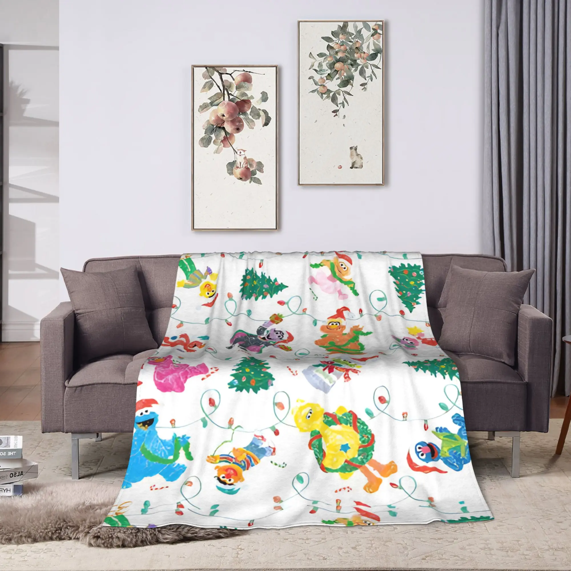 Christmas Trees Pattern Blanket Quality Super Warm S-Sesames Streets Bedding Throws Autumn Decorative Couch Bed Print Bedspread