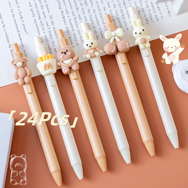 

24Pcs Cute Cartoon Retractable Gel Pen 0.5mm Black Ink Kawaii Bear Bunny Girl Stationery Pens Office School Writing Supplies