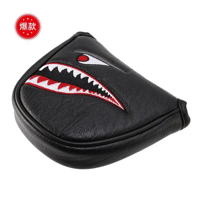

2Pc PU Leather With Shark Embroidery Magnet Golf Mallet Putter Head Cover Golf Club Putter Headcovers