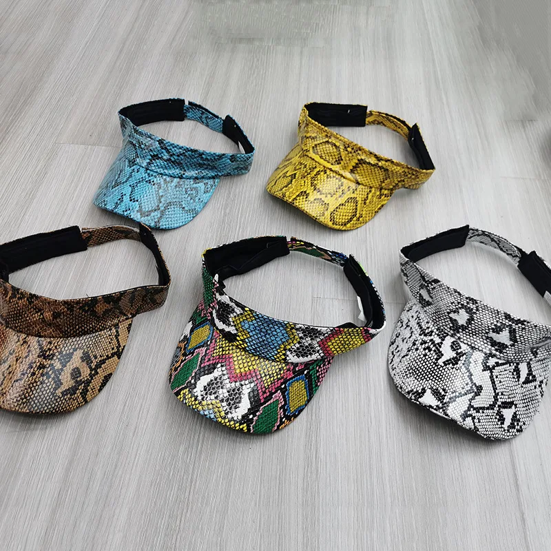 Spring and Summer Snake-Skin Pattern Leather Visor Hat, Personalized for Sports and Running, Sun-Shading and Breathable.