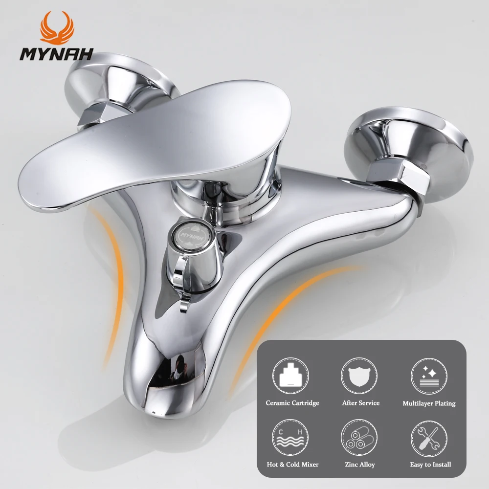 MYNAH Bathtub Faucet Unique Styling Shower Faucets Bathroom Mixer Chromed Wall Mounted Bathtub Water Taps Shower Faucets Set