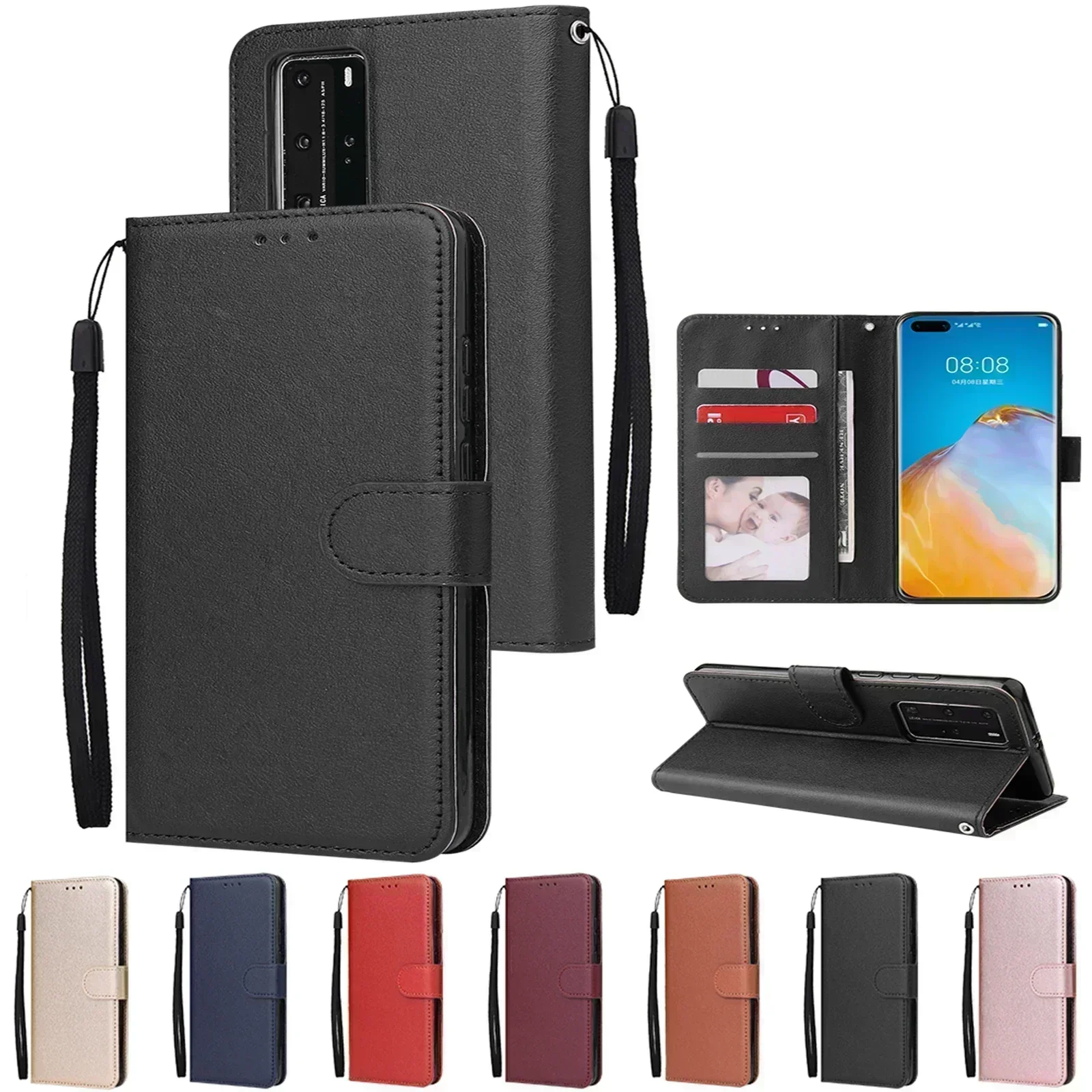 Leather Flip Wallet Case for Huawei P40 P30 Pro P20 P10 P9 P8 Mate 20 10 Lite P Smart Plus Y7 Y6 Y5 2019 2018 Protect Cover