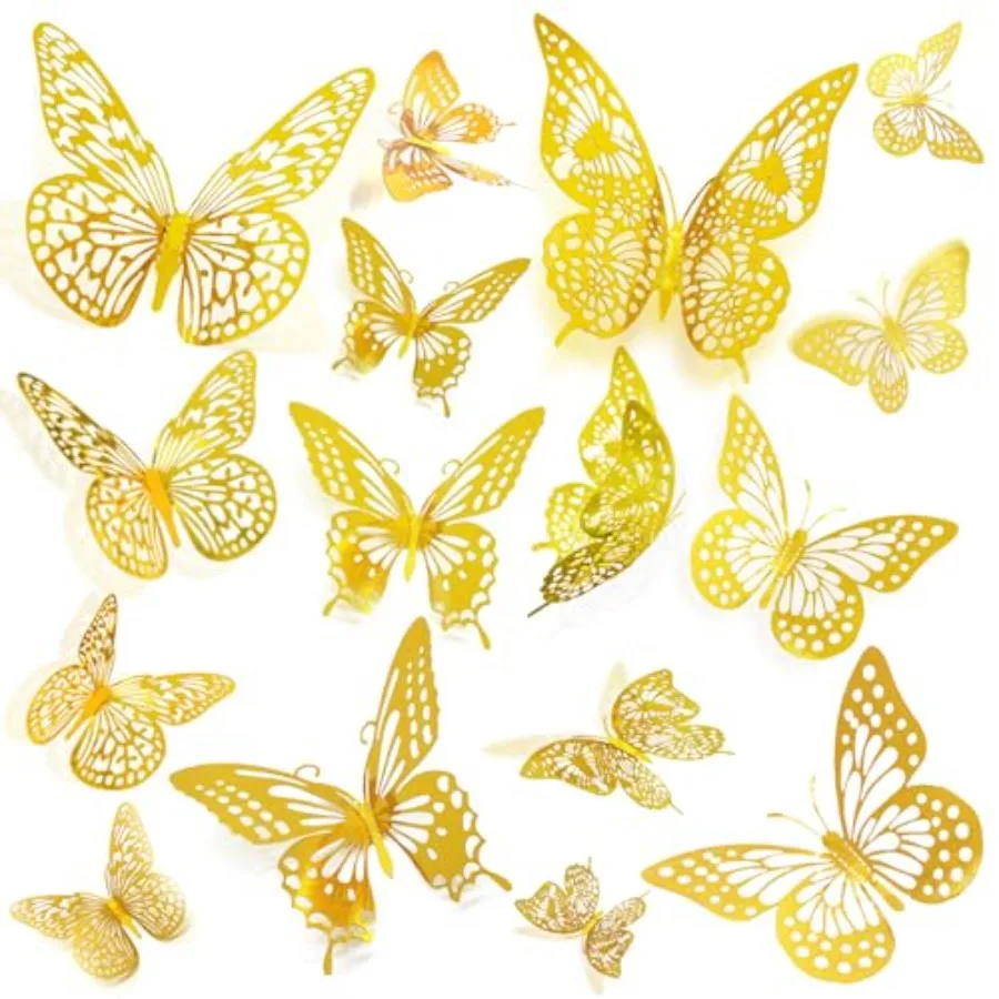 

3D Wall Stickers - Pcs with 4 Styles and 3 Sizes, Removable Decor for Party Birthday Wedding Cake Balloon Decoration 72 Gold