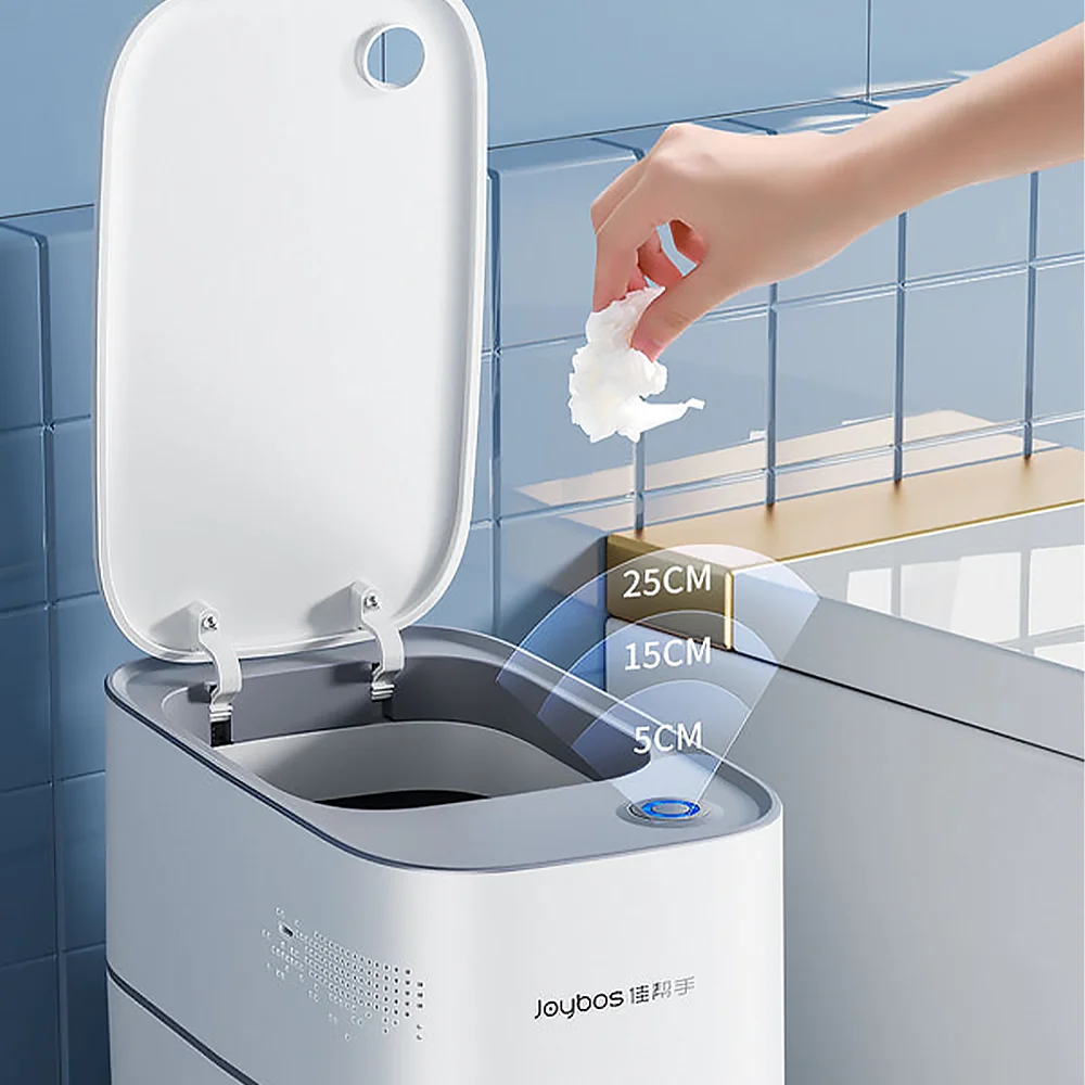 Joybos automatic sensor smart bathroom trash can narrow 9L ABS luxury self sealing garbage bin with lid touchless trash can