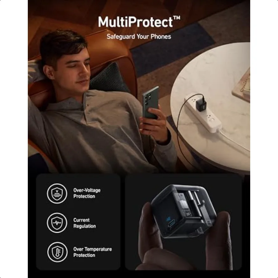 شاحن USB C بقدرة 45 وات، شاحن سريع PPS قابل للطي لهاتف iPhone 16 15 والمزيد من منافذ السلسلة er شحن سريع 2.0 لهاتف Galaxy S24 Ul