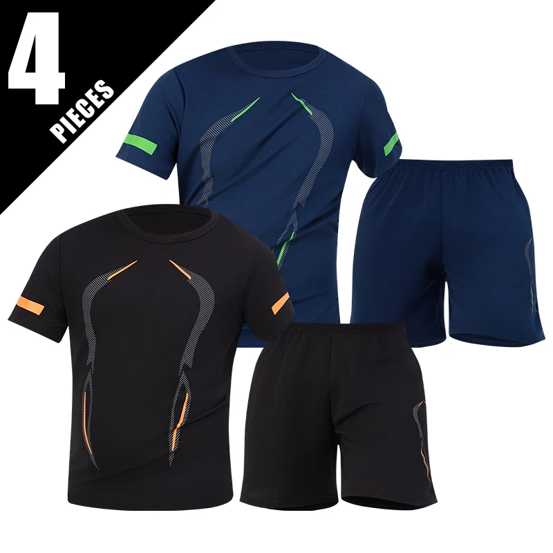 

4-Piece Men's Short-Sleeved Set With Summer Scissors Print T-Shirt - Comfortable For Exercise Suitable For Home Wear Fashionable