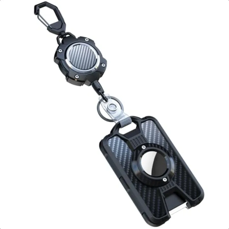 

Airtag Badge Holder with Retractable Keychain Heavy Duty Airtag Holder Case Durable ID Card Holder Holds 4 Cards with 31.5 Retr