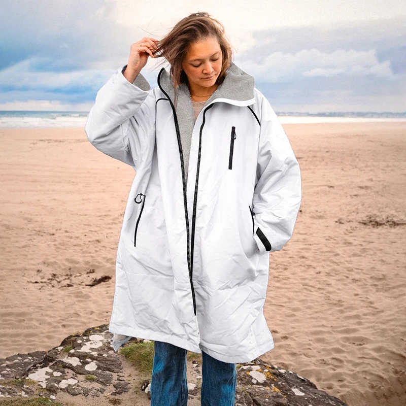 Parka de natación Unisex con forro polar cómodo, bolsillo con cremallera, abrigos de natación resistentes al agua para mujeres y hombres, Poncho de bata cambiante para Surf