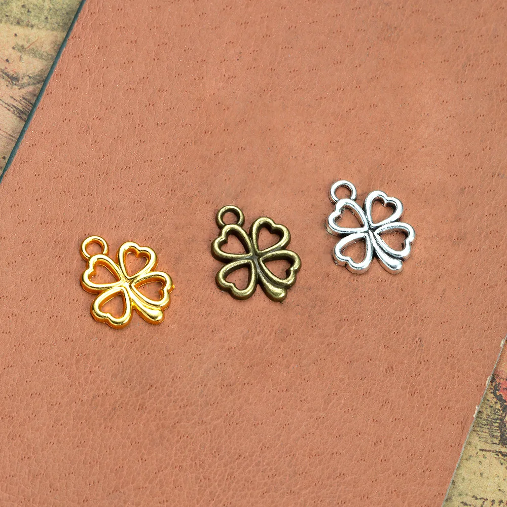 30Pcs/Lot Charms Clover Flower 17x13mm Antique Pendant fit,Vintage Tibetan Bronze Silver Color finding,DIY For Bracelet Necklace