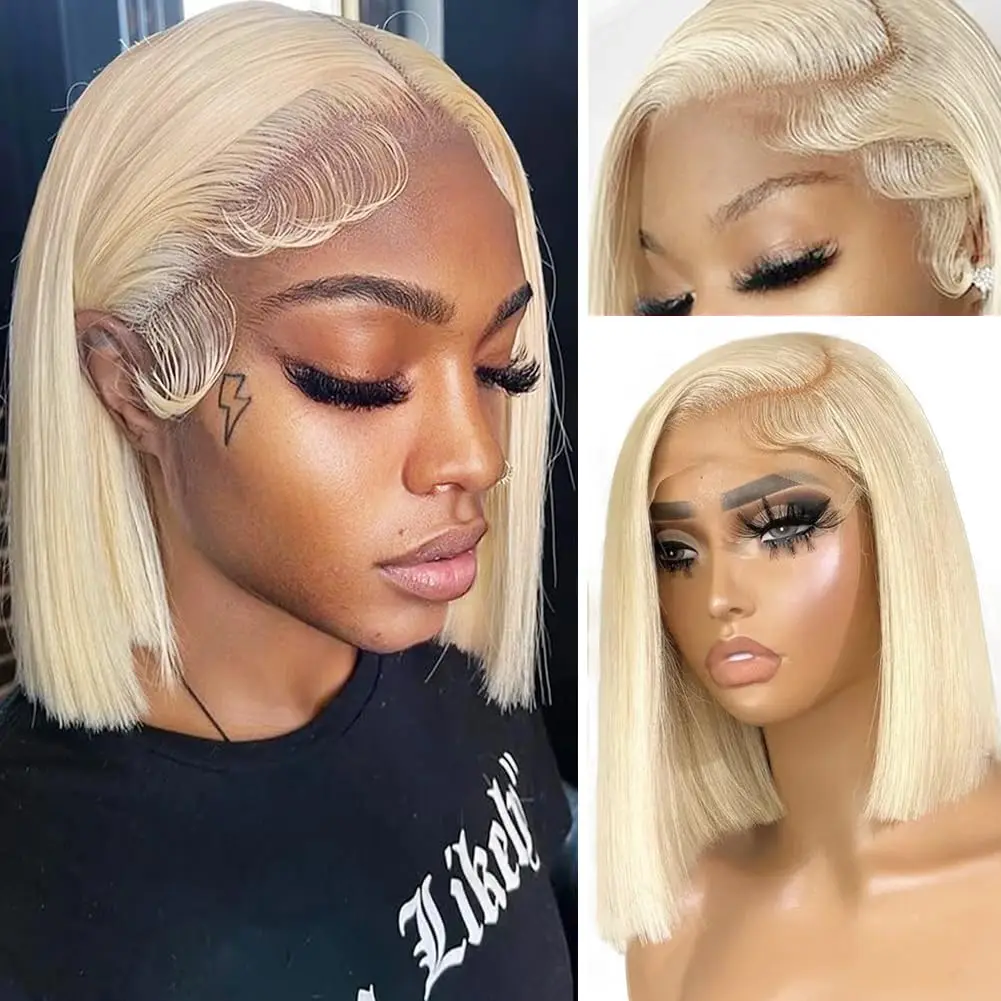 

613 Blonde Short Bob Straight Wig 5x5 HD Transparent Lace Front Human Hair Wigs Honey Blonde Bob Straight Wig Can Dyed Any Color