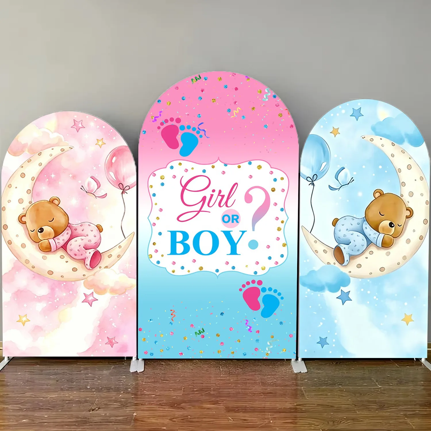 Gender Reveal Party Arch Cover Backdrop Pink Blue Boy or Girl Baby Shower Decoration Photogaphy Background Elastic Arch Covers