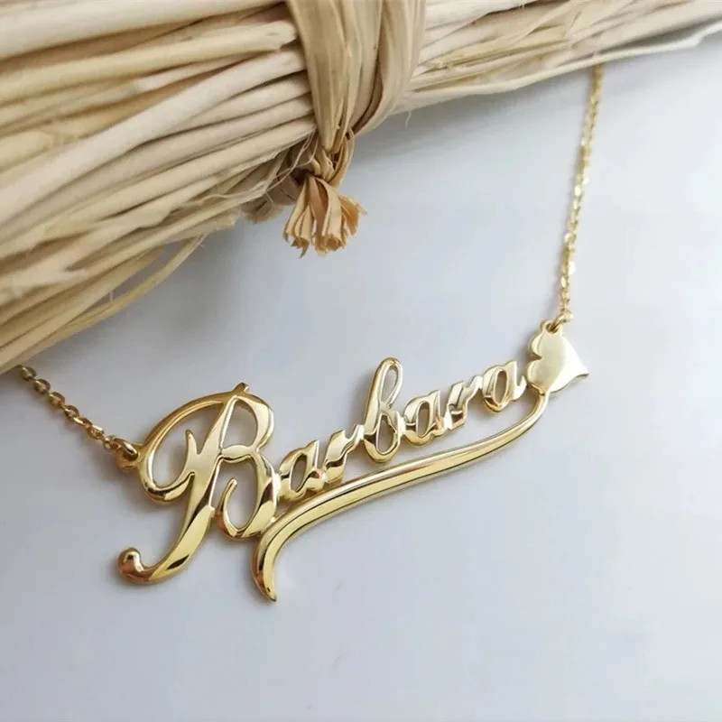 Customized Heart Ribbon Name Pendant Necklace Personalized Fashion Jewelry Simple Letter Gold Color Stainless Steel Jewelry DIY