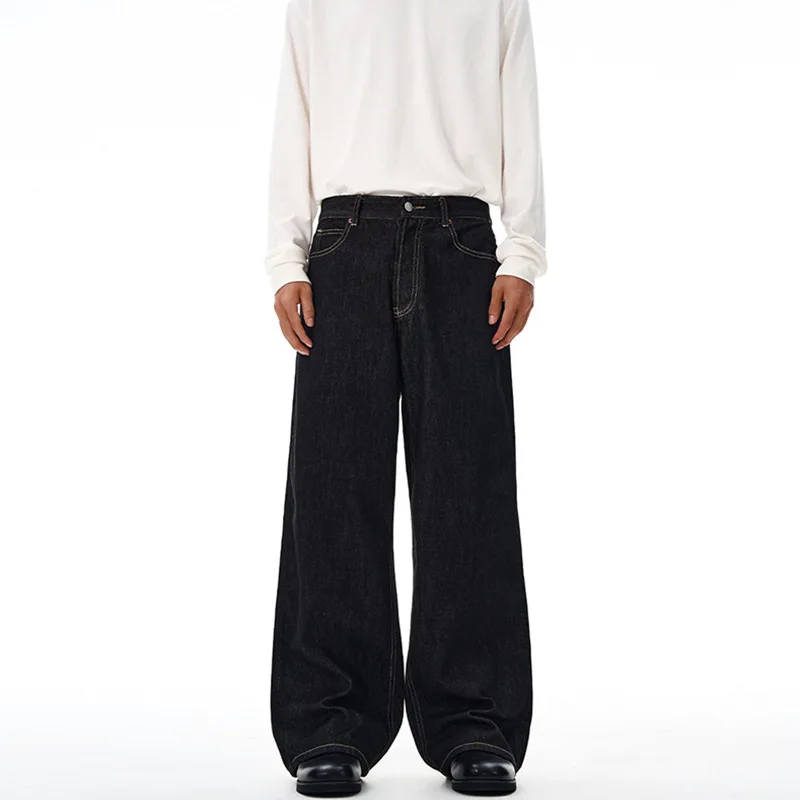 بنطلون جينز ريترو للرجال والنساء ذو علامة تجارية عصرية فضفاض ومستقيم كاجوال
