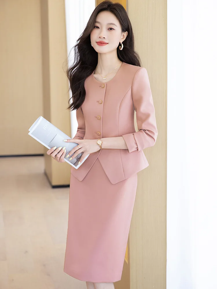 

Pink professional suit for women, elegant goddess style, suitable for hosts and commuting, fashionable slim-fit skirt suit