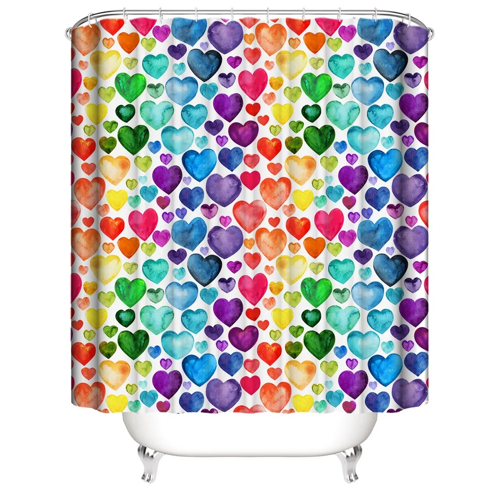 1PC, seven-color rainbow mood, modern home bathroom waterproof shower curtain, with 12 plastic hooks, 71in*71in