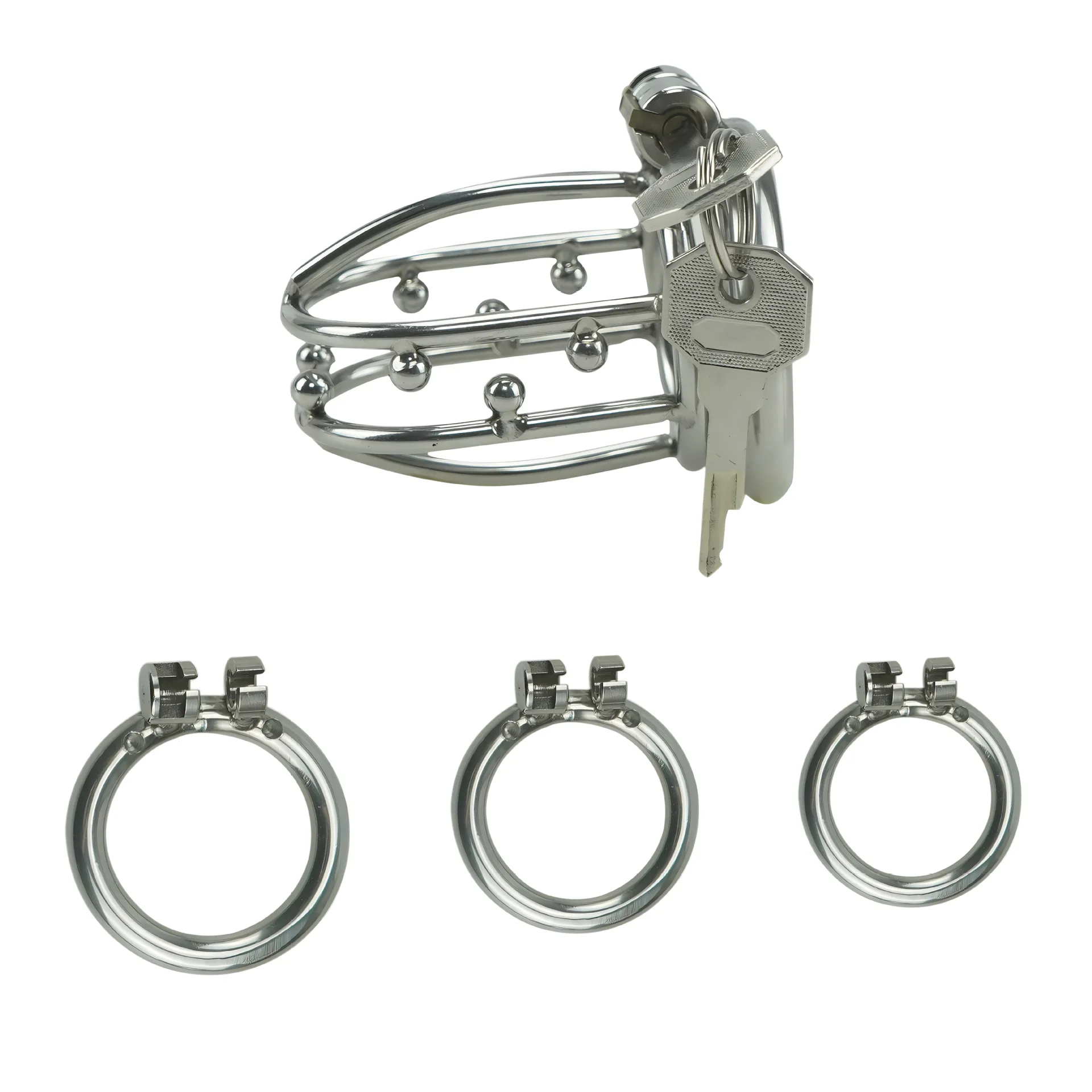 New Male Penis Lock Chastity Cage Kit With Beads Virginity For Men Breathable Cock Ring Penis Fetish Restrain Stainless Steel