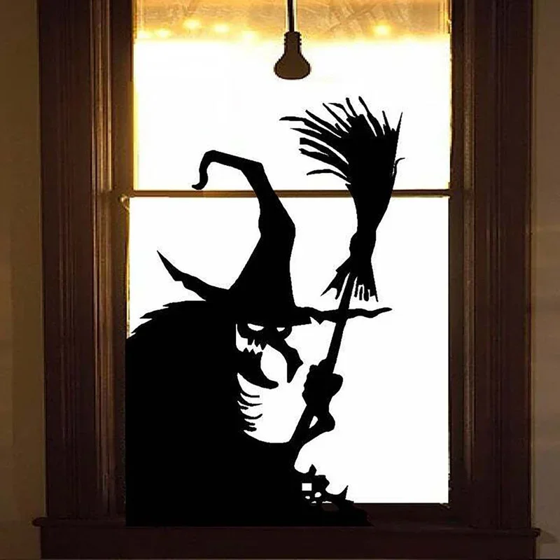 Halloween Static PVC Window Wall Stickers Scary Witch Ghost Pattern Door Glass Decals Horror Party Decor Supplies