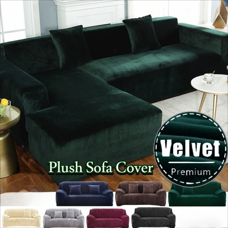 Samt-Sofabezug Elastisch Dick L-förmiger Sofabezug für Wohnzimmer 1/2/3/4-Sitzer Stretch-Bezug für Couch mit Armlehnen