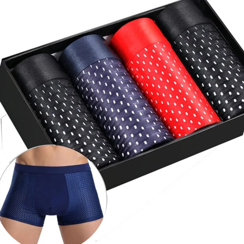 4Pcs/lot Men's Boxer Short Men Microfiber Briefs Underwear Stretch Mesh ice Silk Boxers BreathableBreathable Boxershorts