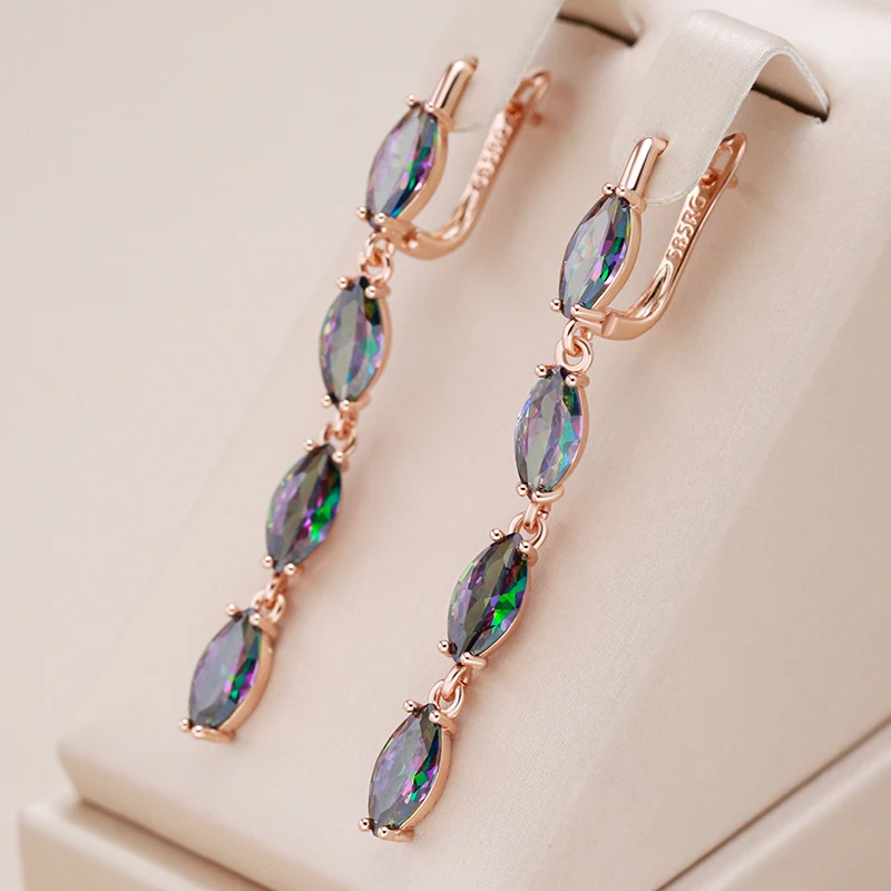 Kinel Hot Geometric Colorful Natural Zircon Long Dangle Earrings for Women Accessories 585 Rose Gold Color Daily Fine Jewelry