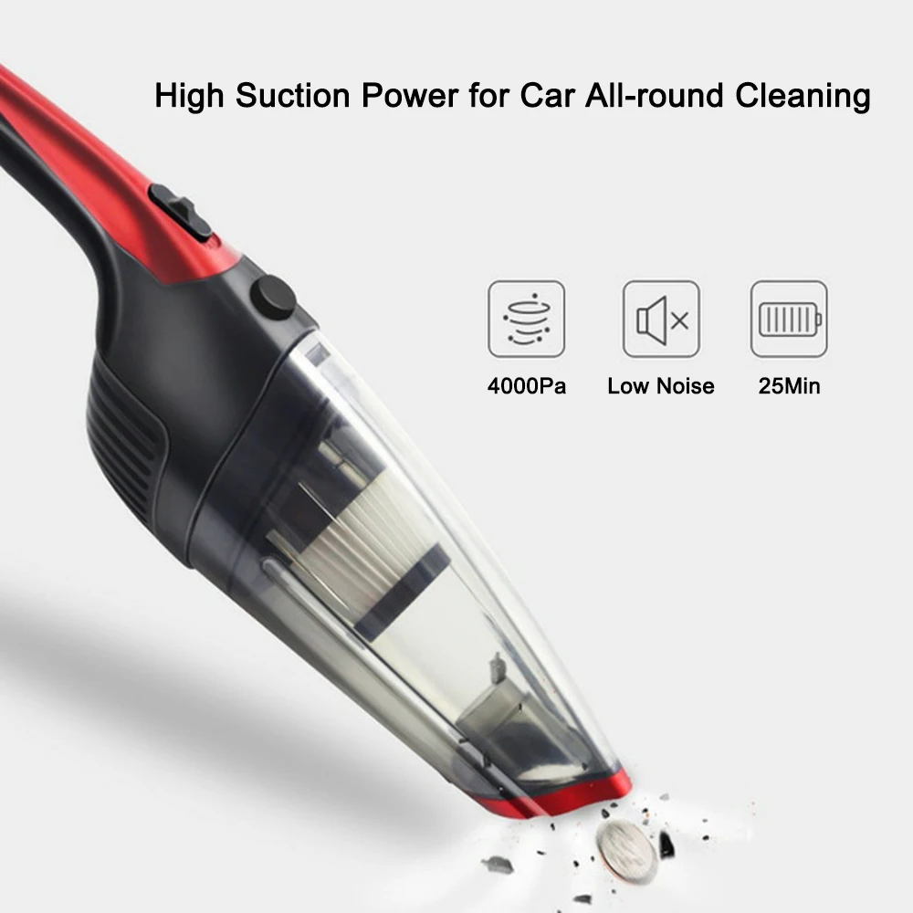 Red/Gold Portable Car Vacuum Cleaner 4000Pa Strong Suction USB Rechargeable Handheld Mini Vacuum Cleaner Wireless Low noise