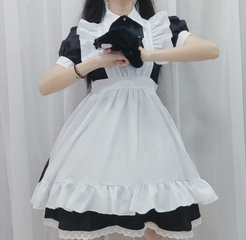 Japanese Short Skirt Lolita Black and White Maid Costume Cute Daily Cosplay Restaurant Cafe Maid Party Festival Stage Costume