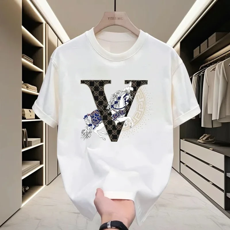 

He New Men's Wear for The Summer of 2025 Is A Trendy Casual, Loose and Versatile Round-neck T-shirt with Pure Cotton Printing