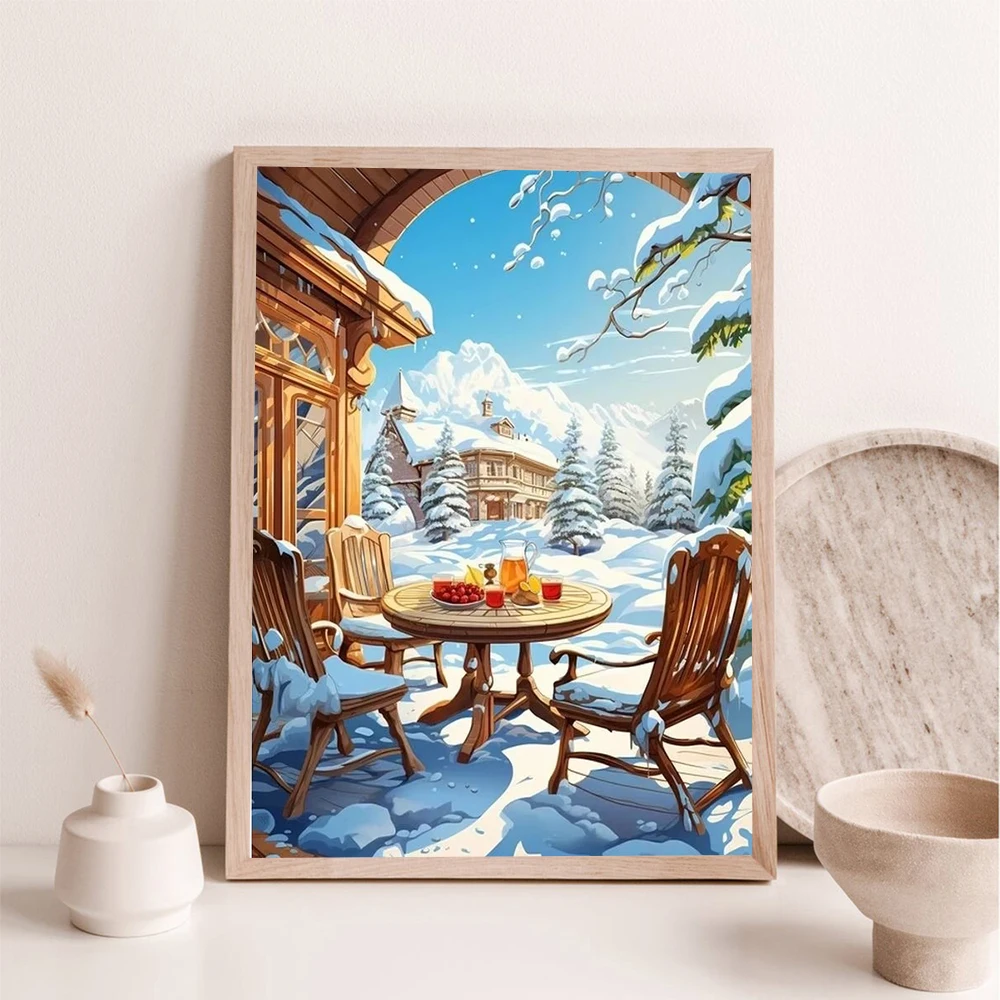 

CHENISTORY Painting By Number Winter House Drawing On Canvas HandPainted Painting Art Gift DIY Pictures By Number Kits Home Deco