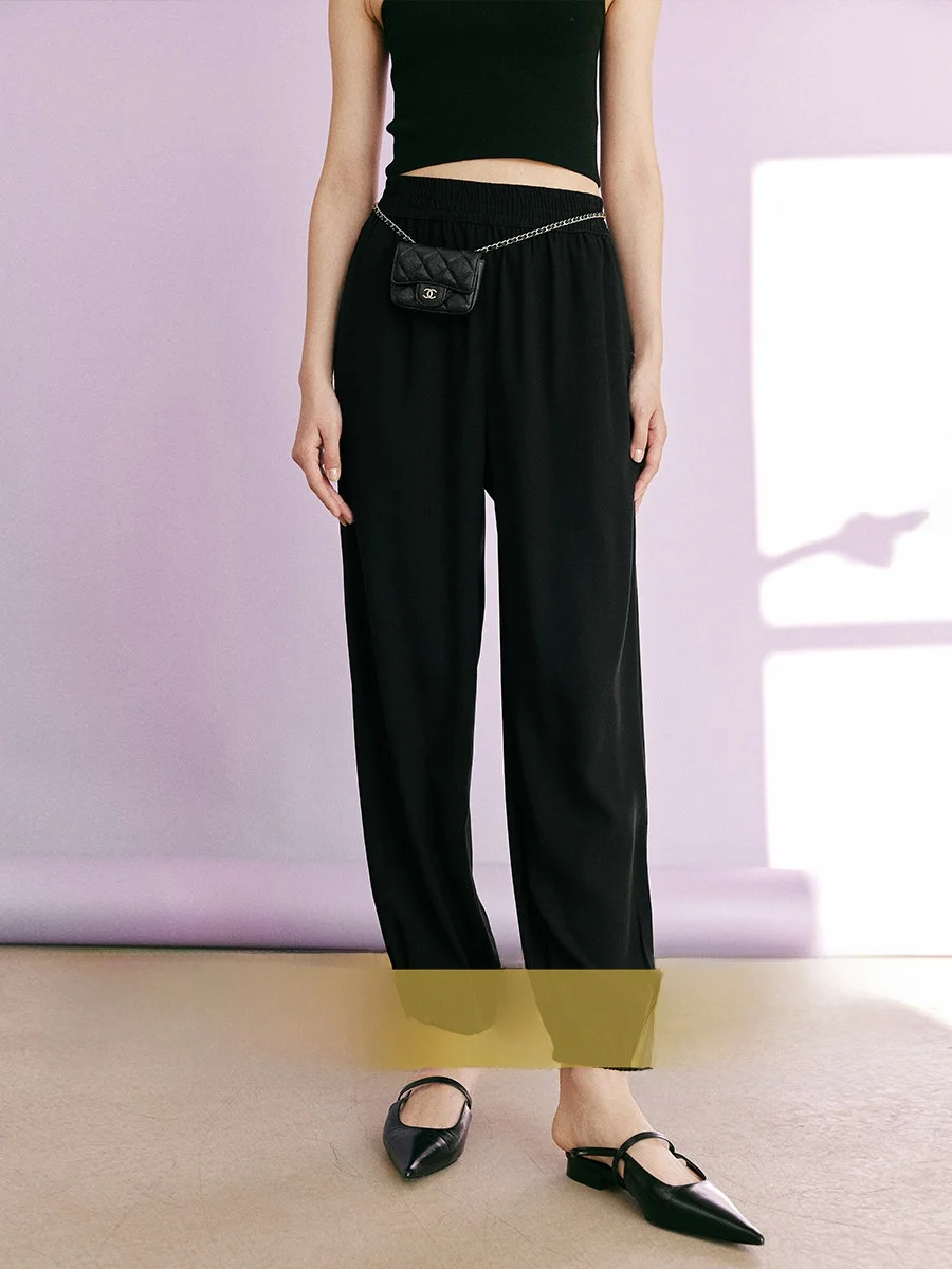 

Comfortable Simple Sle Acetate Fabric 9-Piece Cuffed Pants Straight Leg Casual Trousers for Women Commute Faion Summer Co...