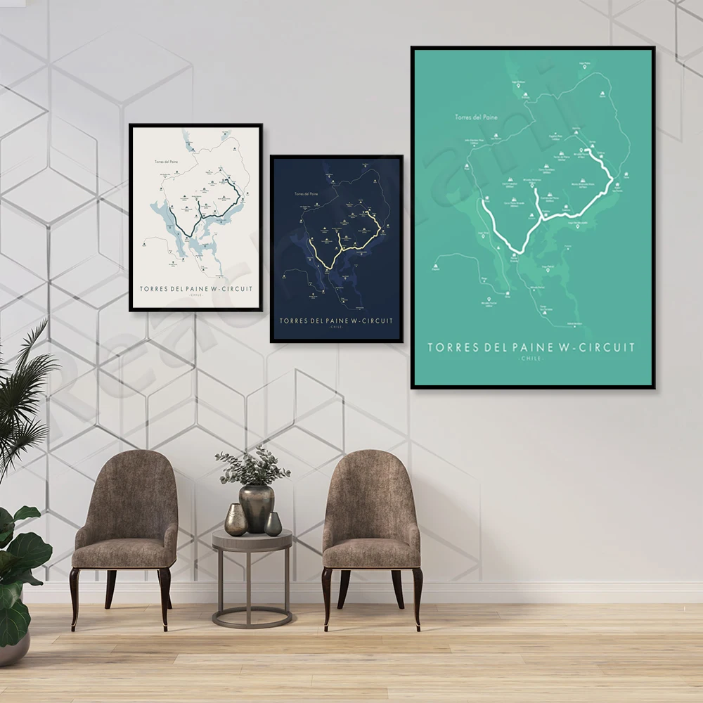 Torres Del Paine W Tour Poster | Torres Del Paine Circuit Diagram |  Hiking Poster | Surprise Gift for Hikers