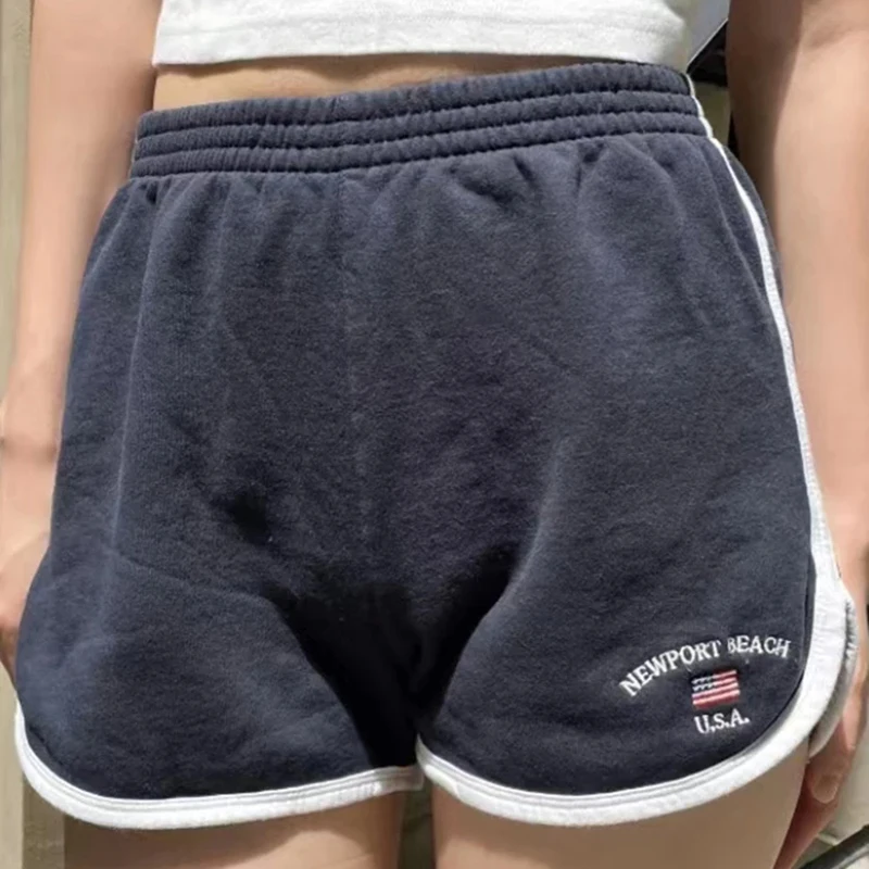 

Простые лоскутные спортивные шорты с вышивкой букв, женские хлопковые повседневные спортивные шорты с высокой талией, женские винтажные шикарные шорты Y2K