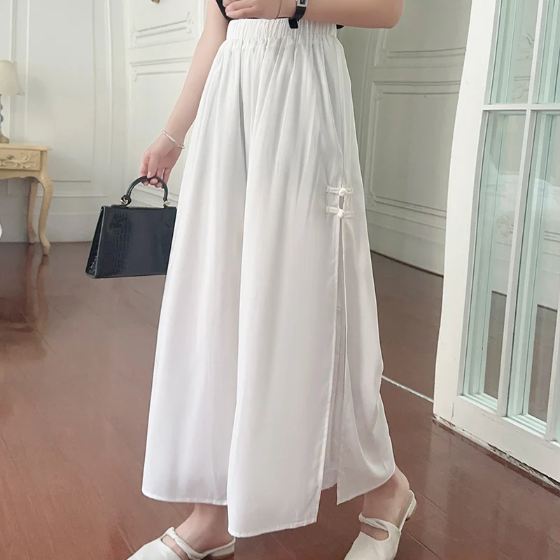 Vintage Women\'s Wide-Leg Pants High-Waisted Skirt Pants Loose Casual Straight-leg Pants Summer Chinese Style Women\'s Trousers