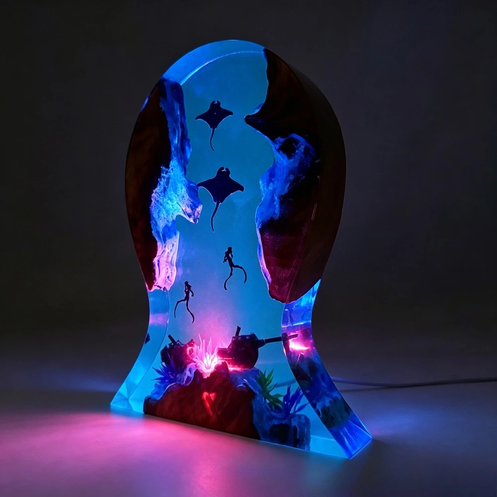 Creative Diver Manta Ray Epoxy Resin Luminous Sculpture Home Decoration Crafts Unique Gift Holder