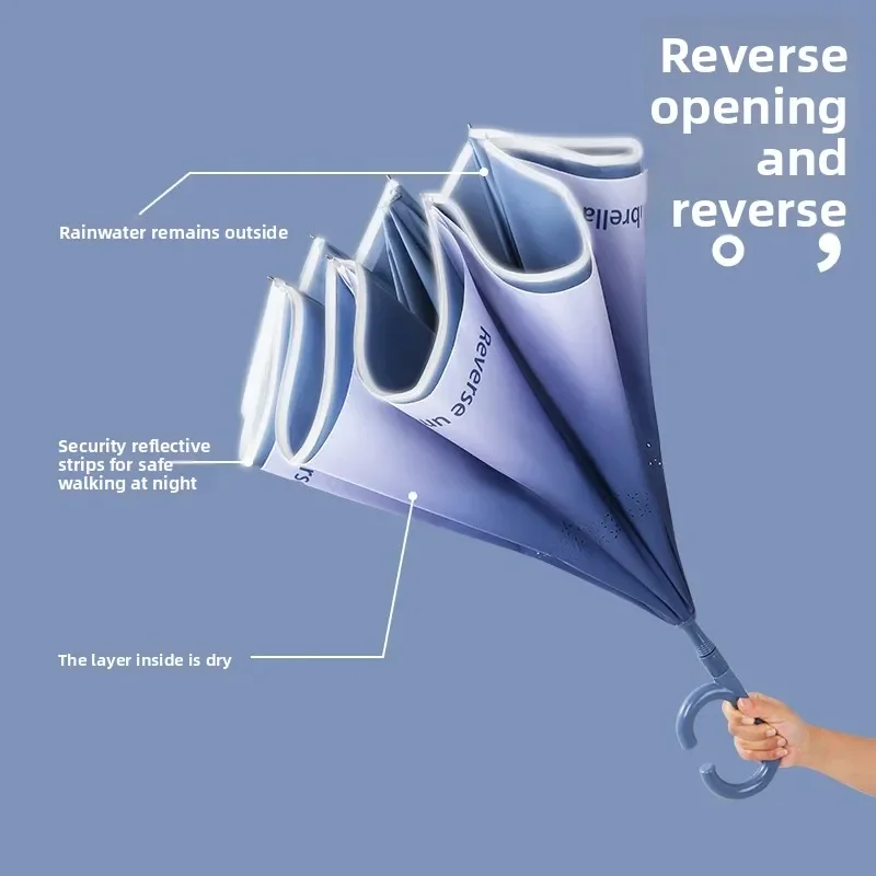 Double Layer Gradient Reverse Umbrella Wind Resistant Large Long Handle Stormproof Rain Guard for Men Outdoor Travel Use 역방향 장우산