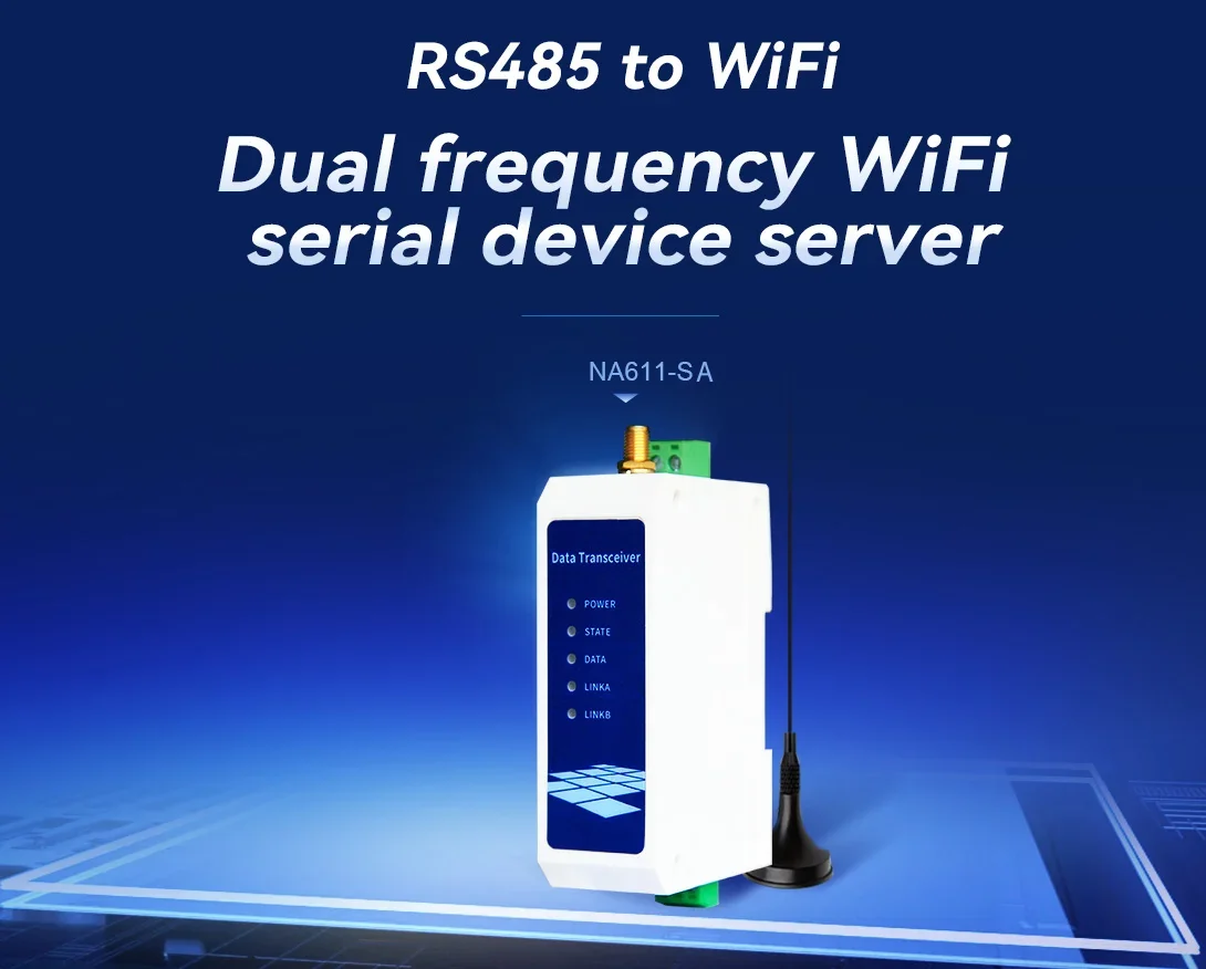 Dual-band WiFi Serial Server RS485 to wifi AC 85-265V auto polling LN chip solution ModBus TCP to RTU/MQTT/HTTP