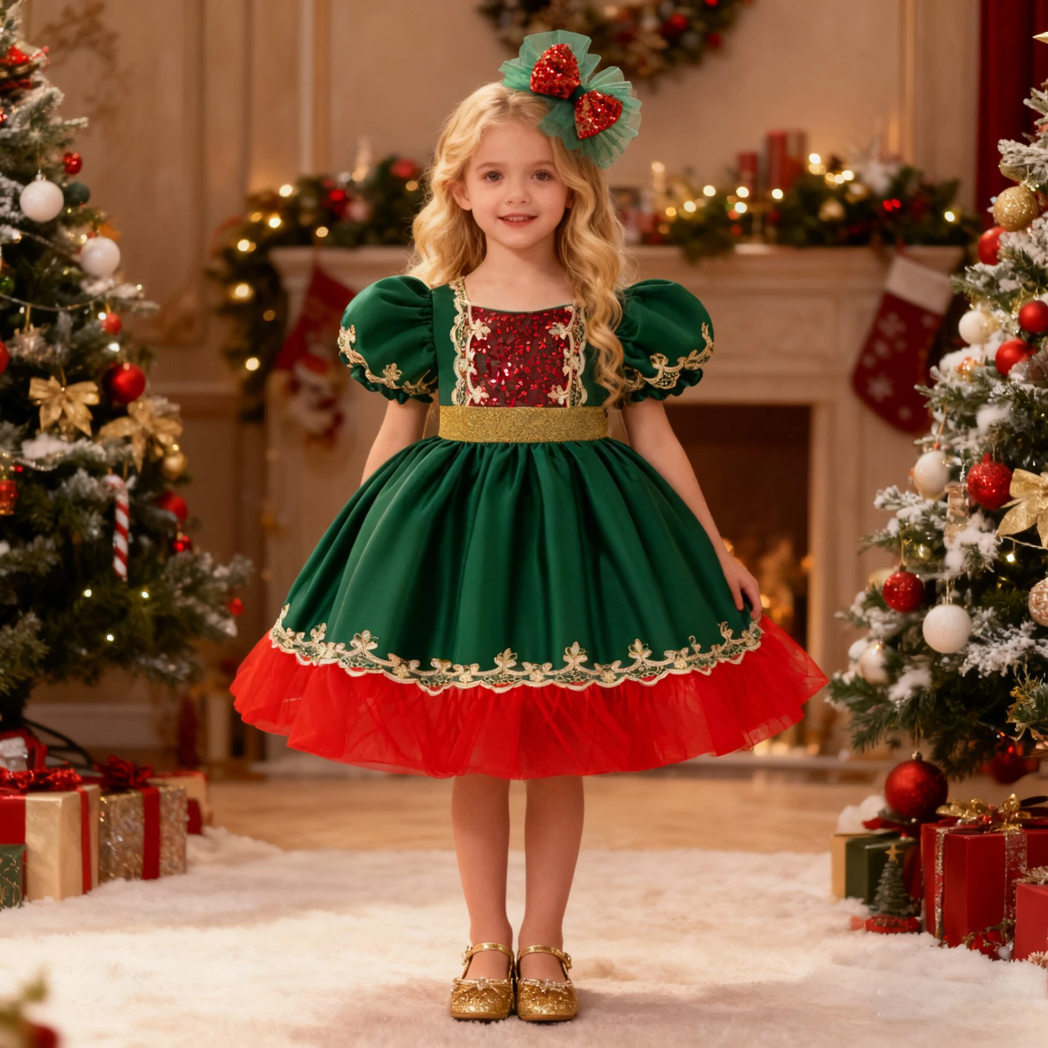 

Элегантные платья для рождественской вечеринки с блестками для девочек, летнее тюлевое платье принцессы для дня рождения для девочек, свадебный костюм подружки невесты для выпускного вечера