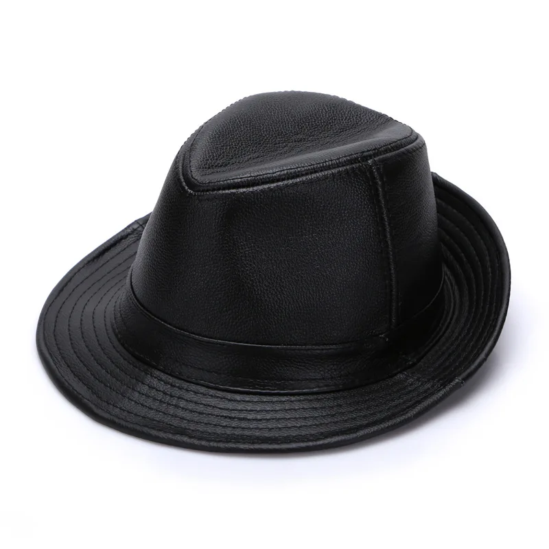 Men\'s Genuine Leather Fedora Hat Top Grain Cowhide Vintage Pork Pie Cap for Comfort and Breathability 55-62cm