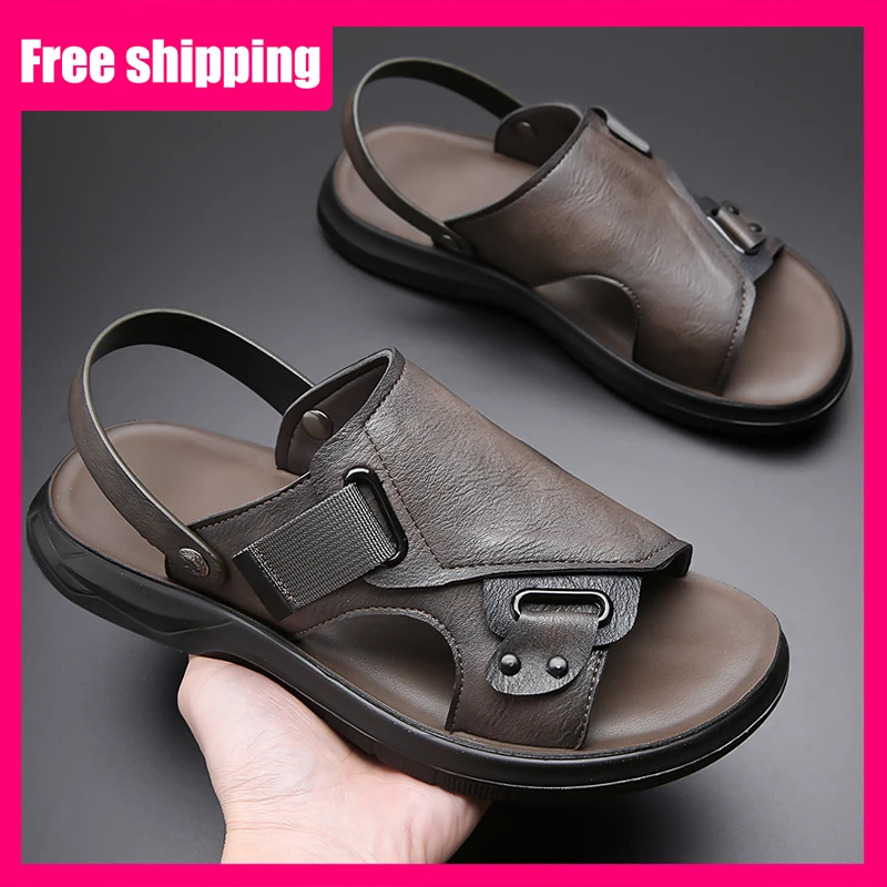 

Мужские летние повседневные уличные сандалии с мягкой нескользящей подошвой, пляжные туфли 2026 года, новые дышащие шлепанцы с вырезами для подростков