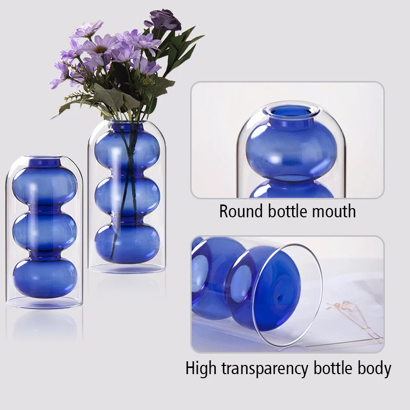 Living Room Glass Vase Creative Glass Desktop Planter Vase Transparent Small Vase Hydroponic Flower Pot Simple Table Decoration