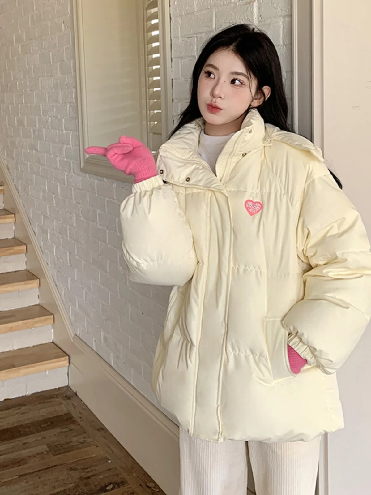 Figohr Daunen jacke für Frauen neue Winter koreanische süße feste Kapuze Topcoat weibliche warme süße bedruckte Brot jacke